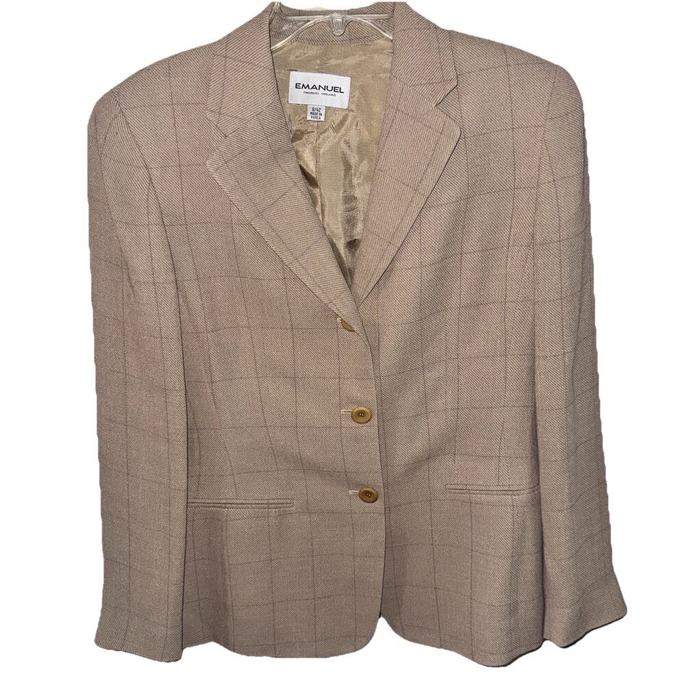 Emanuel For Emanuel Ungaro Blazer Womens 8 US 42 EU Beige Window Pane 3 Button